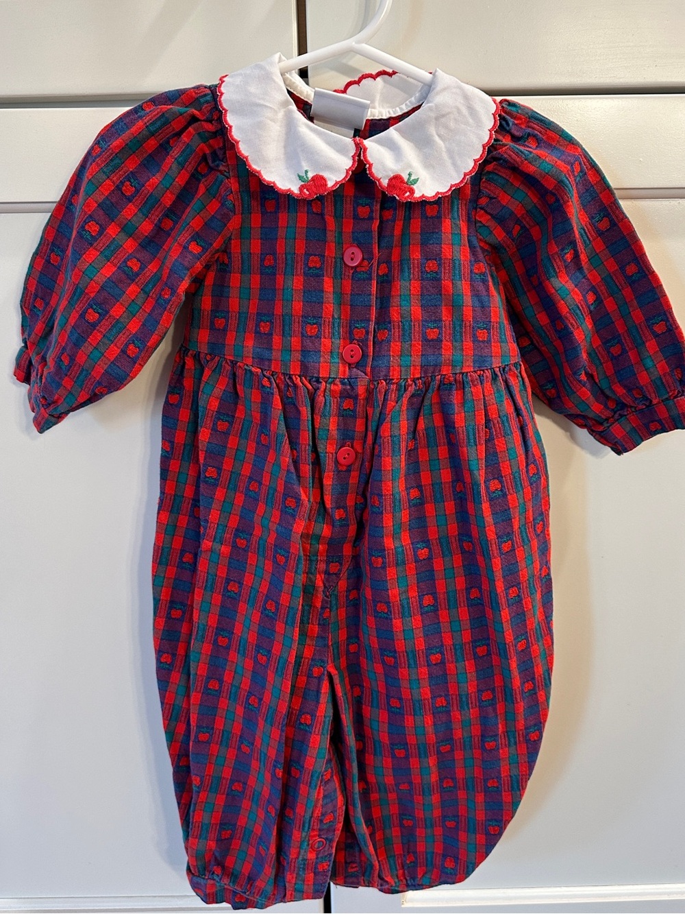 Vintage 90s Rare Baby B’Gosh By Oshkosh B’Gosh Plaid Apple Romper